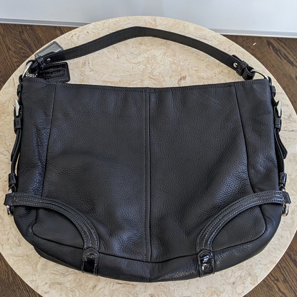 Coach Black Leather with Patent Leather Hobo - Picture 2 of 8